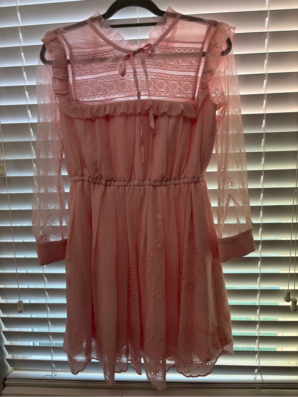 Self-Portrait Pink Lace Yoke Tulle-Sleeve Girls Dress